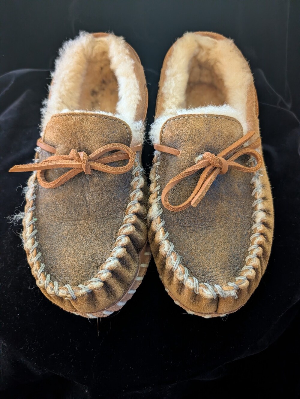 L.L.Bean Chestnut Brown Suede Shearling Moccasins